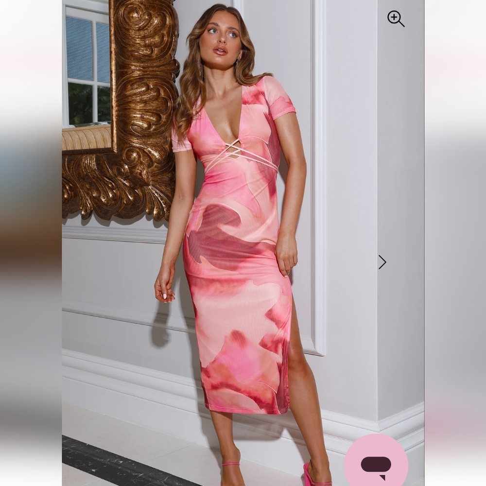 Hello Molly Pink Abstract Midi Dress